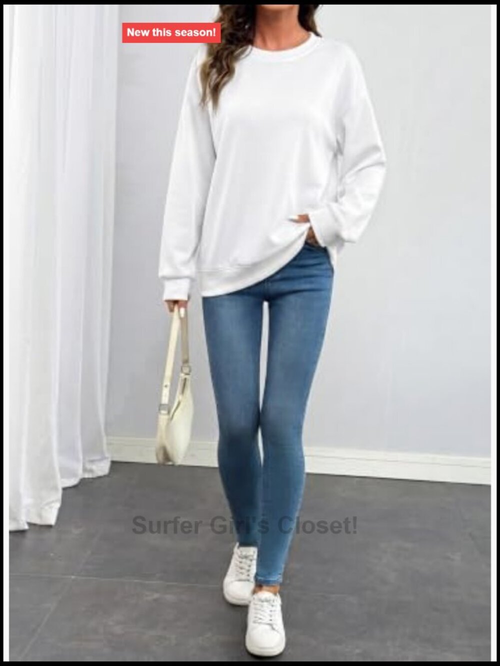 Women's Crewneck Long Sleeve Acid Wash Sweatshirt Relaxed Fit - Picture 5 of 7